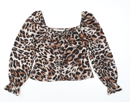 Womens UK Size 10 Topshop Brown Cropped Blouse