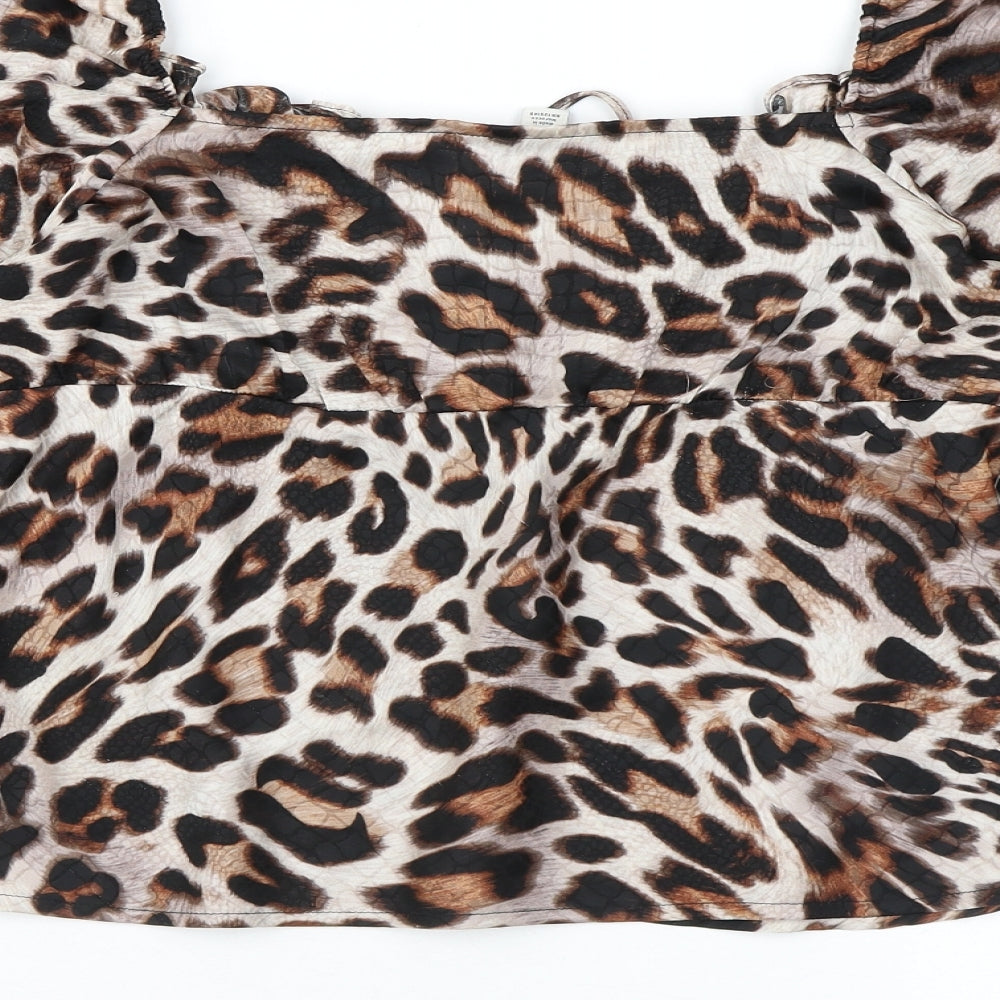 Womens UK Size 10 Topshop Brown Cropped Blouse