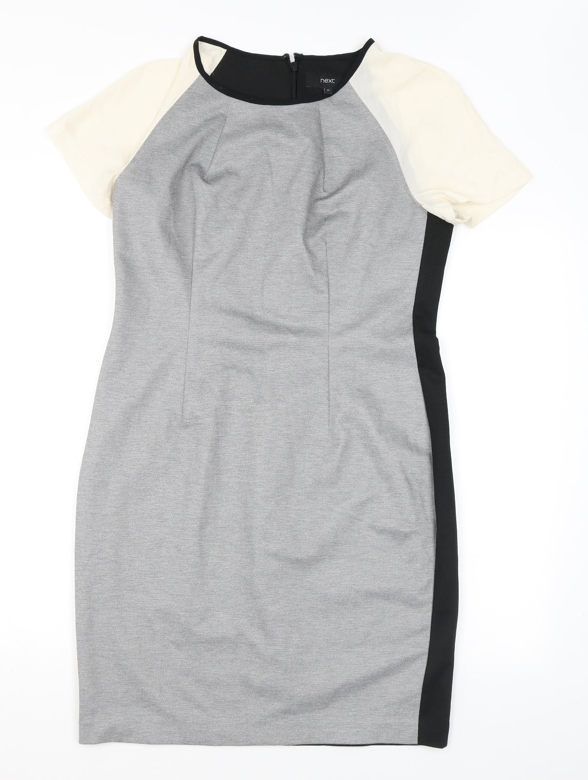NEXT Womens Grey Colourblock Polyester Bodycon Size 14 Round Neck Zip
