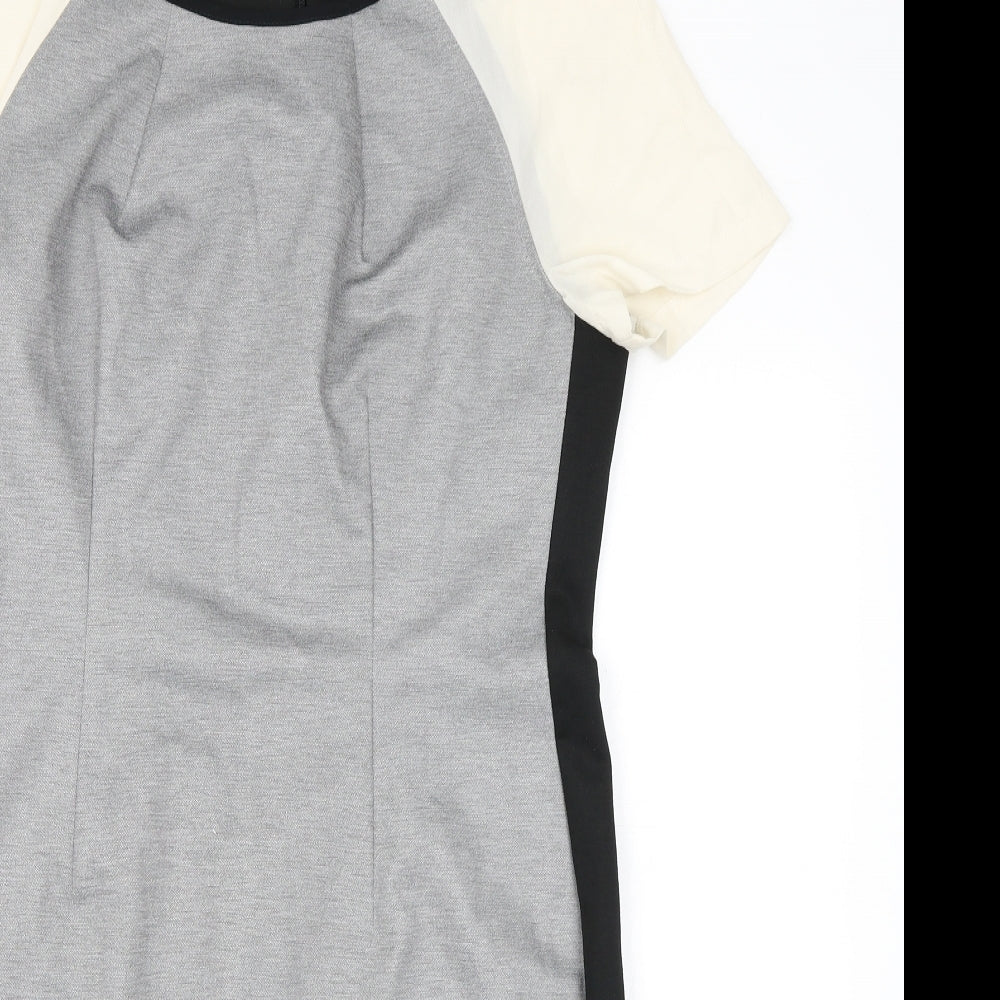 NEXT Womens Grey Colourblock Polyester Bodycon Size 14 Round Neck Zip