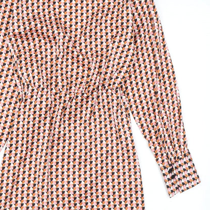 H&M Womens Orange Geometric Polyester Wrap Dress Size XS Collared Tie