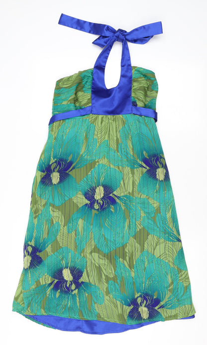 Principles Womens Green Geometric Polyester A-Line Size 8 Halter Zip
