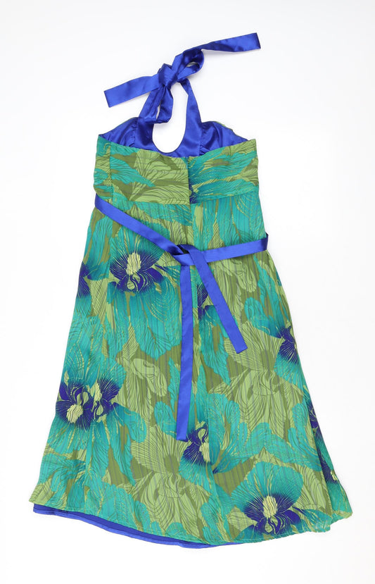 Principles Womens Green Geometric Polyester A-Line Size 8 Halter Zip