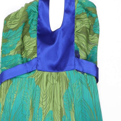 Principles Womens Green Geometric Polyester A-Line Size 8 Halter Zip