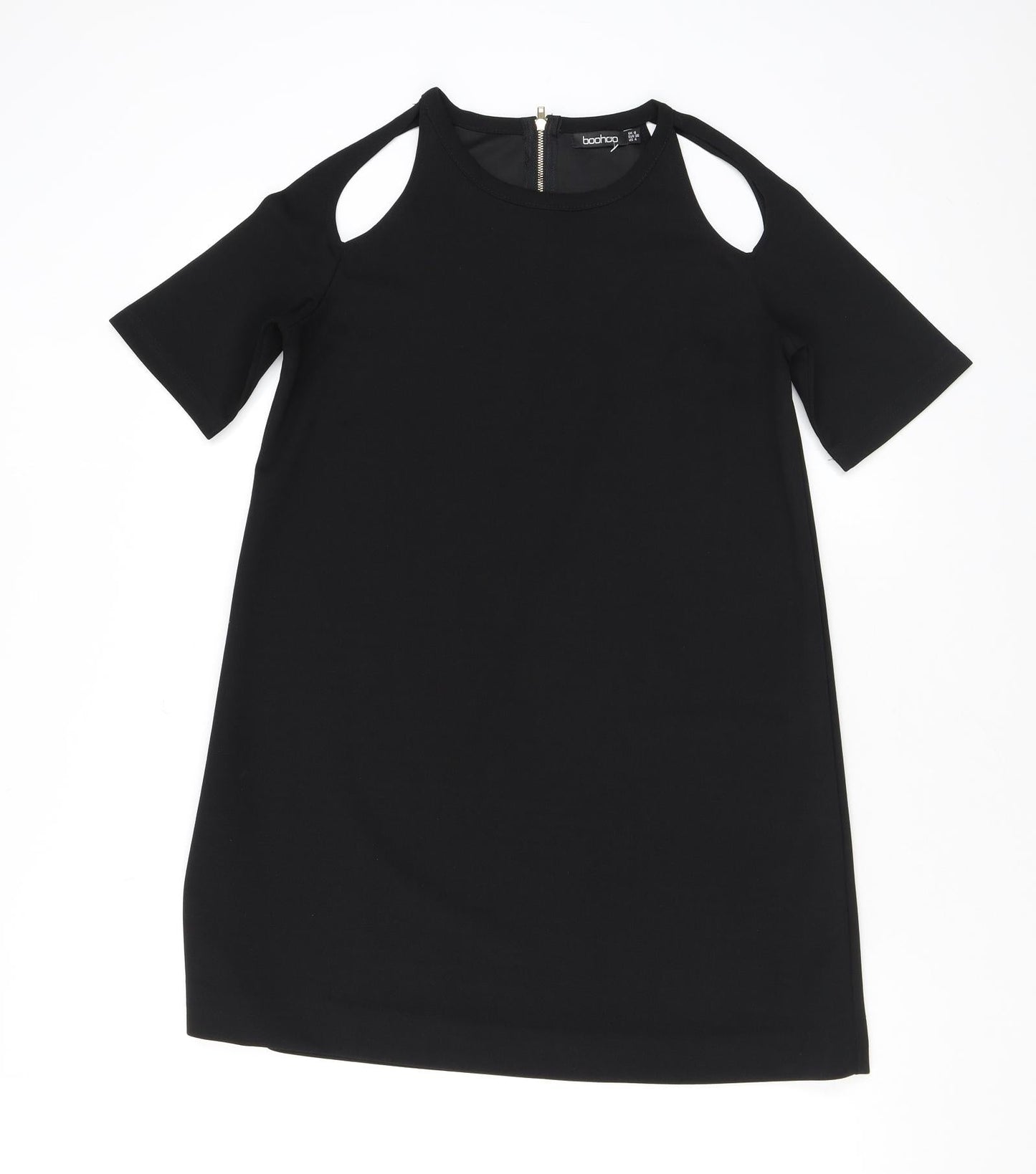 Boohoo Womens Black Polyester A-Line Size 8 Round Neck Zip - Cutout