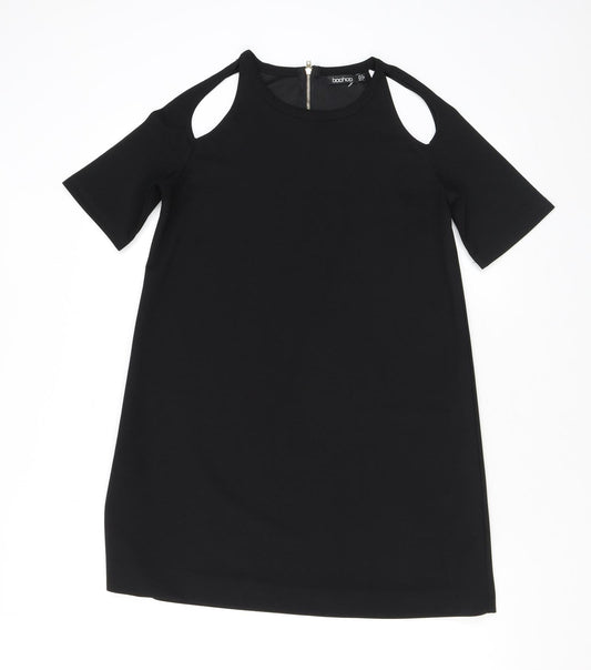 Boohoo Womens Black Polyester A-Line Size 8 Round Neck Zip - Cutout