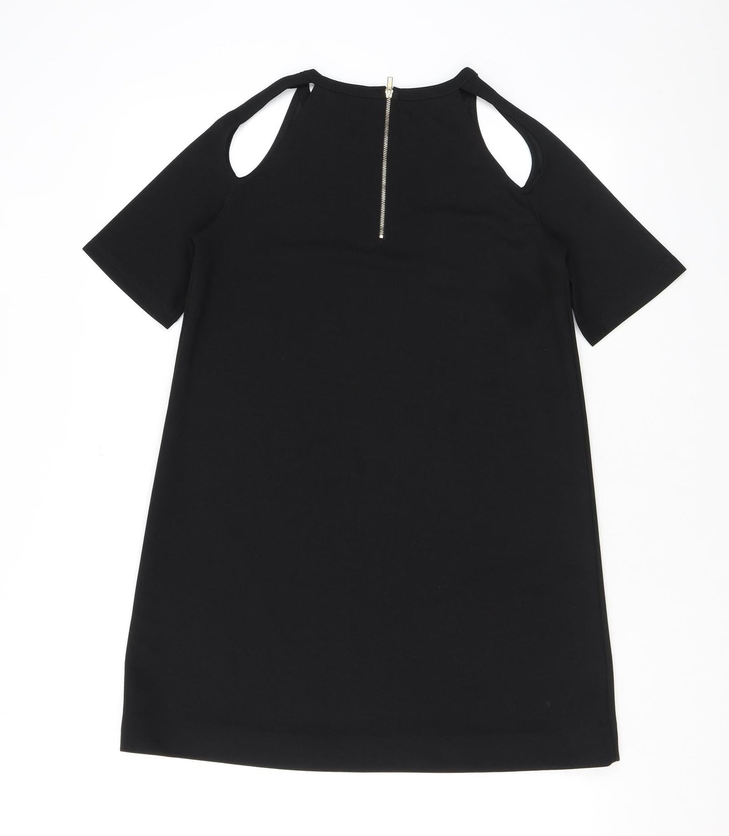 Boohoo Womens Black Polyester A-Line Size 8 Round Neck Zip - Cutout