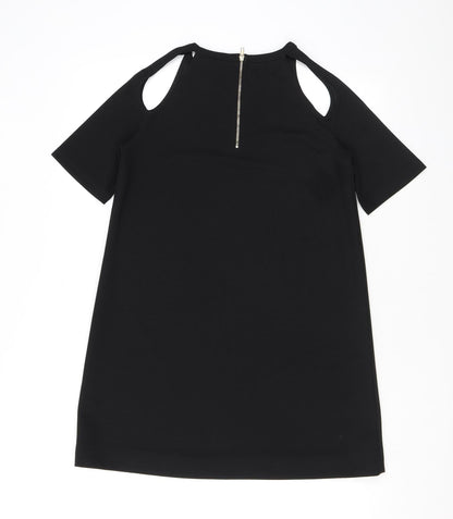 Boohoo Womens Black Polyester A-Line Size 8 Round Neck Zip - Cutout