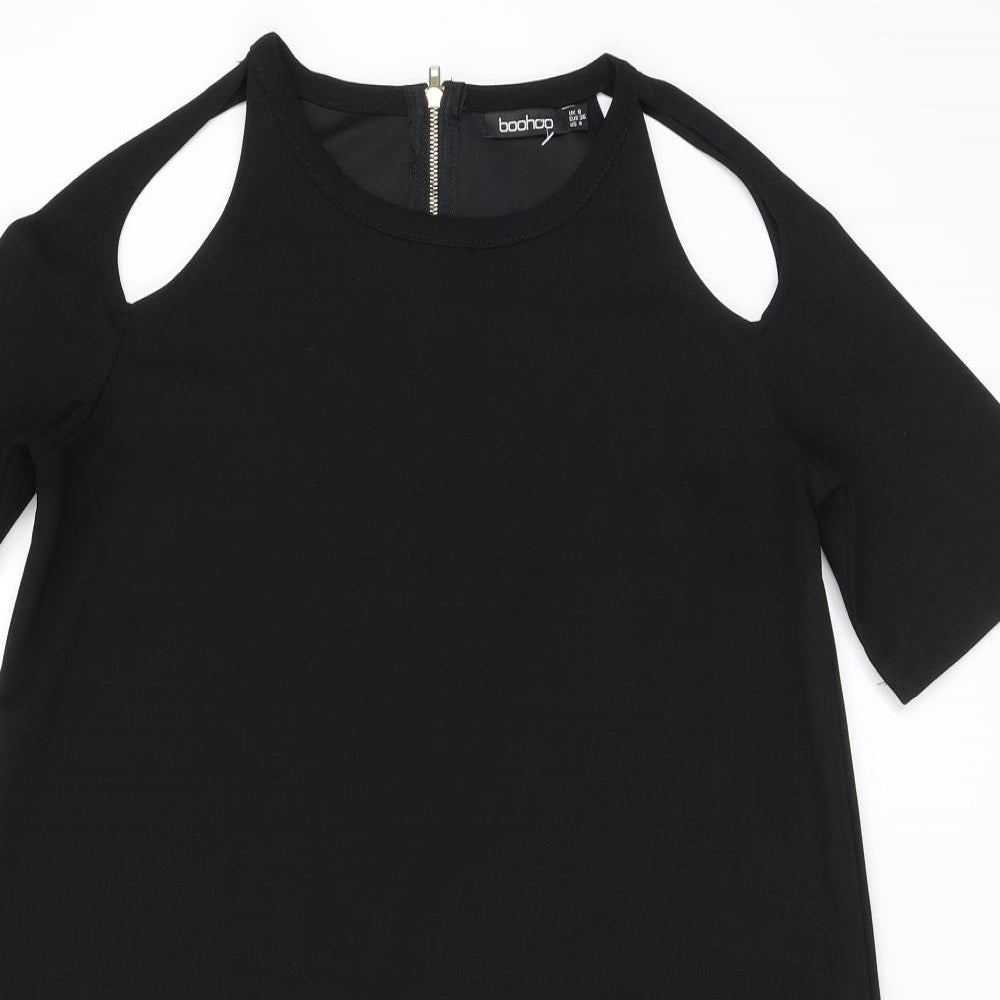 Boohoo Womens Black Polyester A-Line Size 8 Round Neck Zip - Cutout