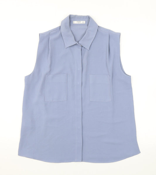 Womens UK Size M Mango Blue Basic Button-Up