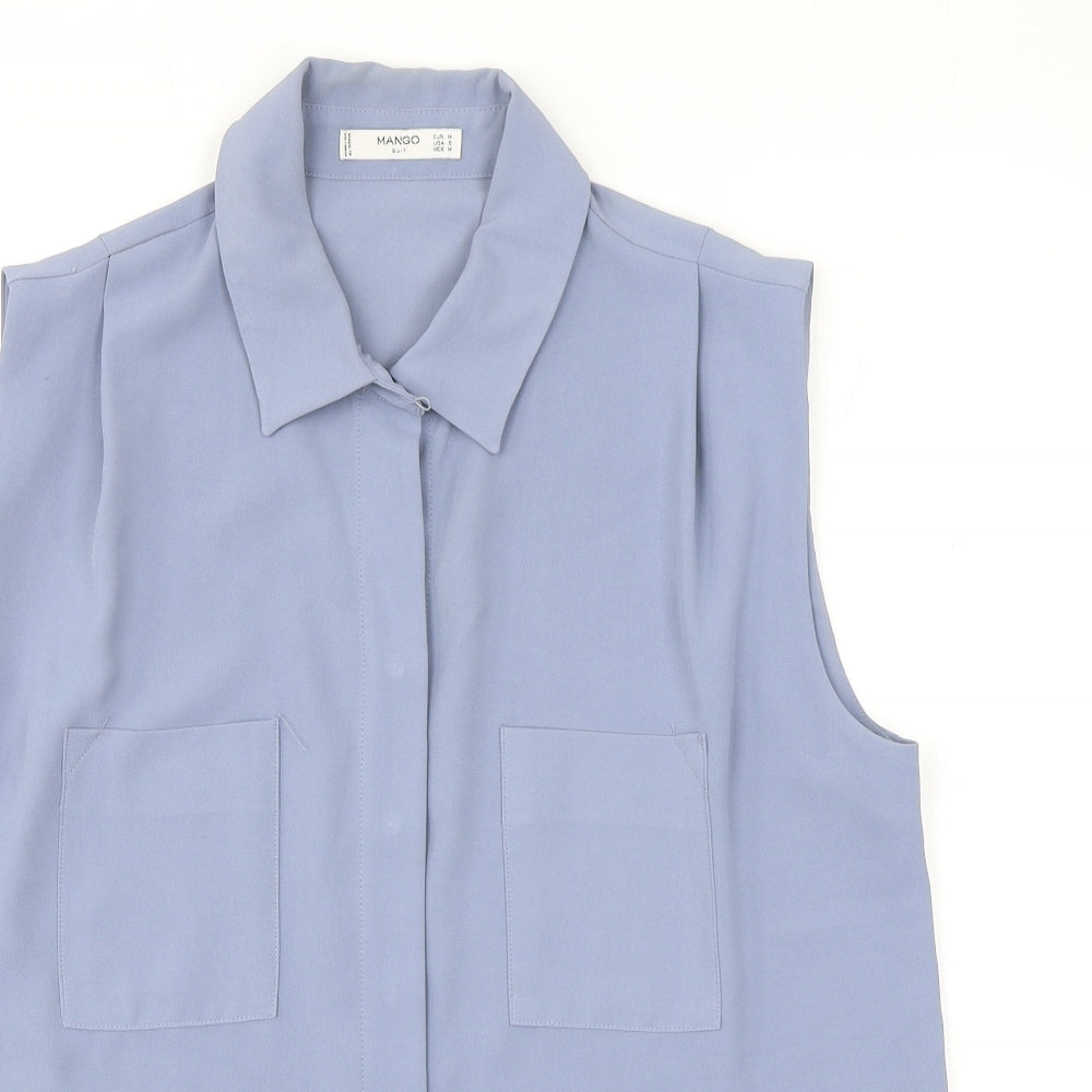 Womens UK Size M Mango Blue Basic Button-Up