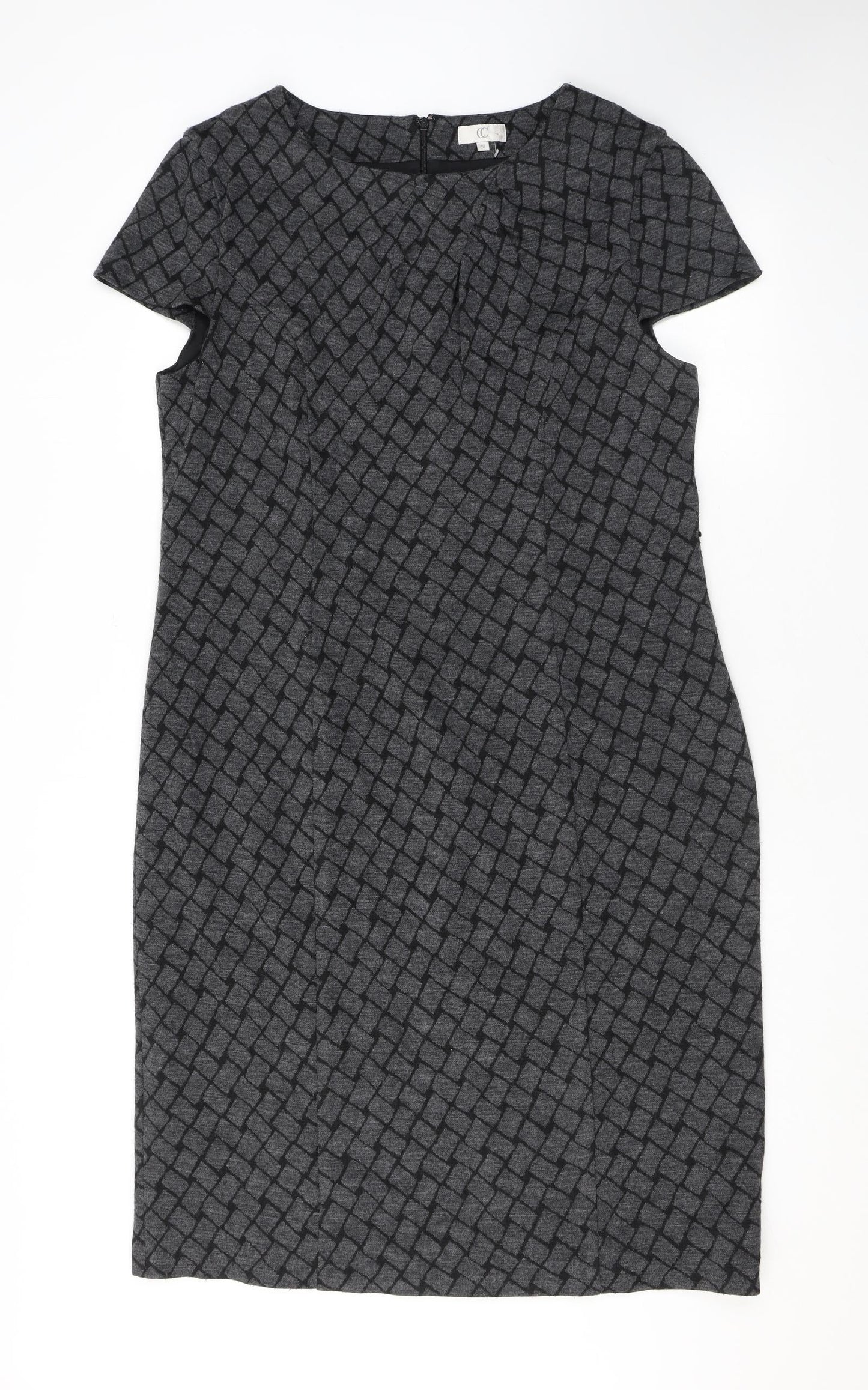 Country Casuals Womens Grey Geometric Acrylic Bodycon Size 16 Round Neck Zip