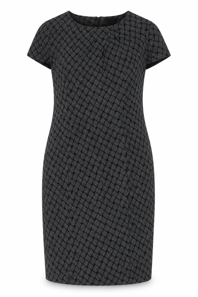 Country Casuals Womens Grey Geometric Acrylic Bodycon Size 16 Round Neck Zip