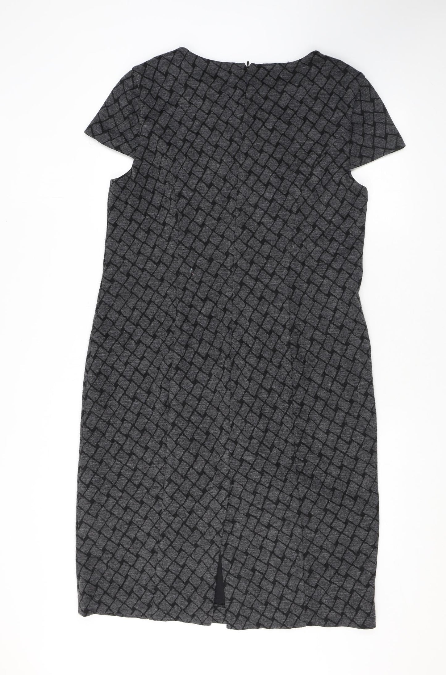 Country Casuals Womens Grey Geometric Acrylic Bodycon Size 16 Round Neck Zip