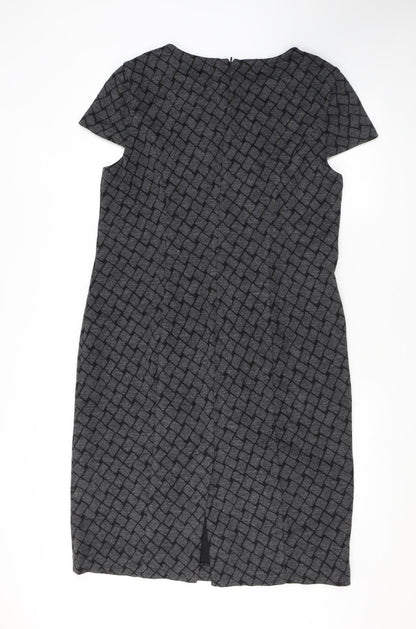 Country Casuals Womens Grey Geometric Acrylic Bodycon Size 16 Round Neck Zip