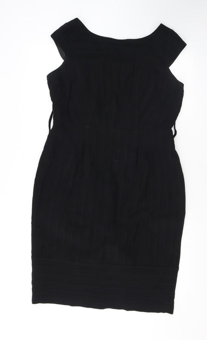 Autograph Womens Black Acetate Pencil Dress Size 14 Boat Neck Zip