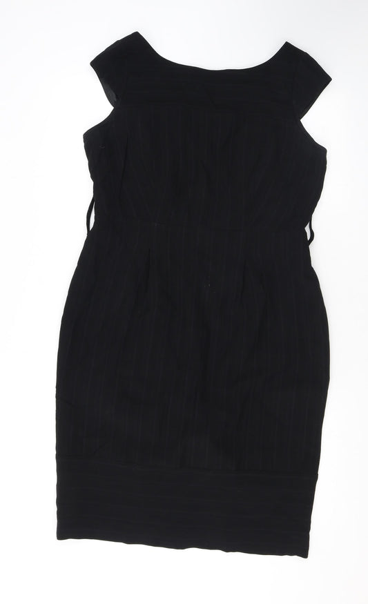 Autograph Womens Black Acetate Pencil Dress Size 14 Boat Neck Zip