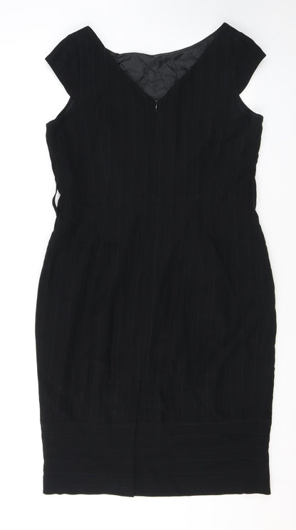 Autograph Womens Black Acetate Pencil Dress Size 14 Boat Neck Zip