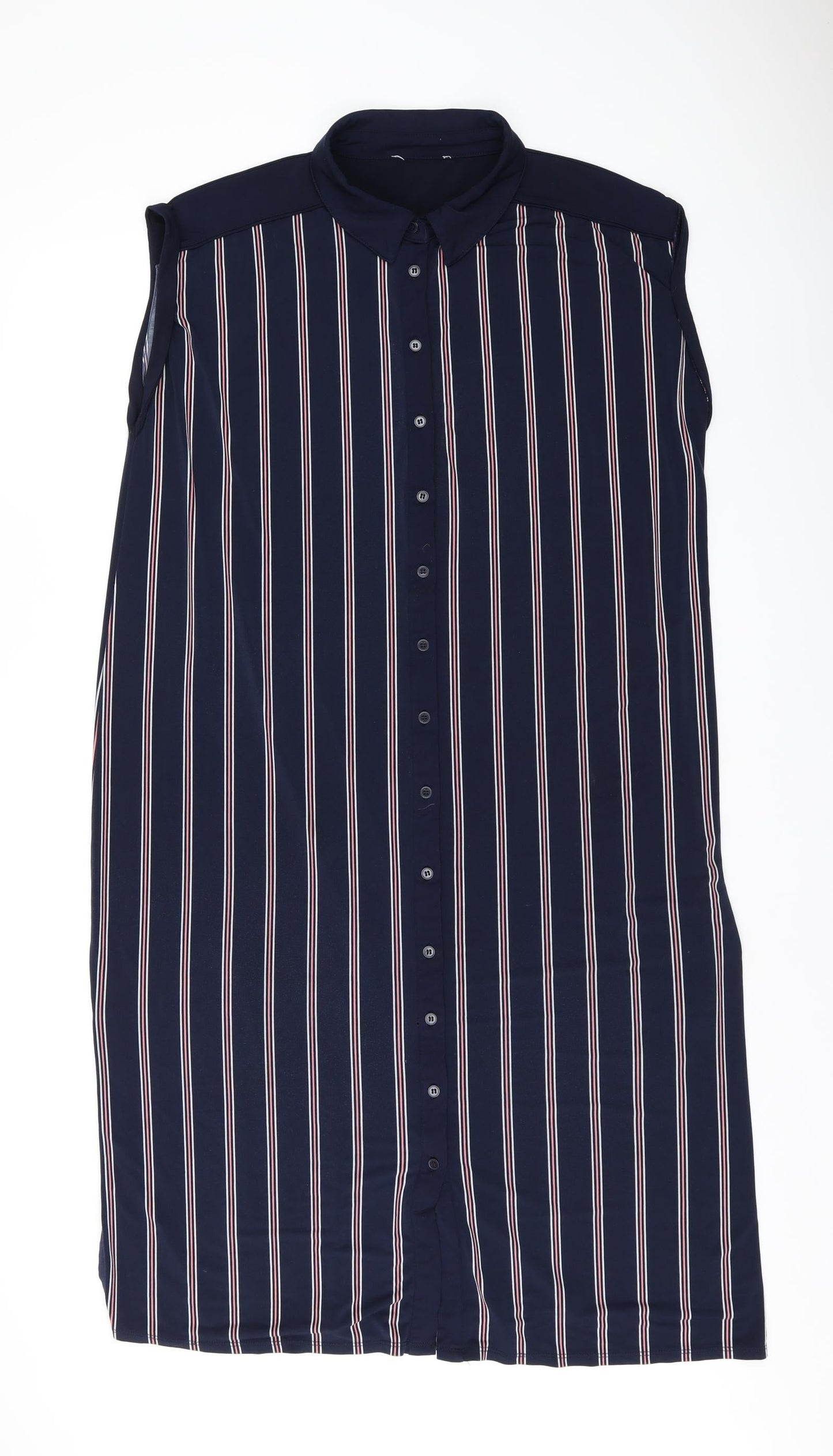 Oasis Womens Blue Striped Polyester Sheath Size L Collared Button