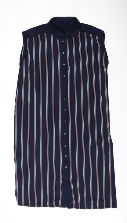 Oasis Womens Blue Striped Polyester Sheath Size L Collared Button