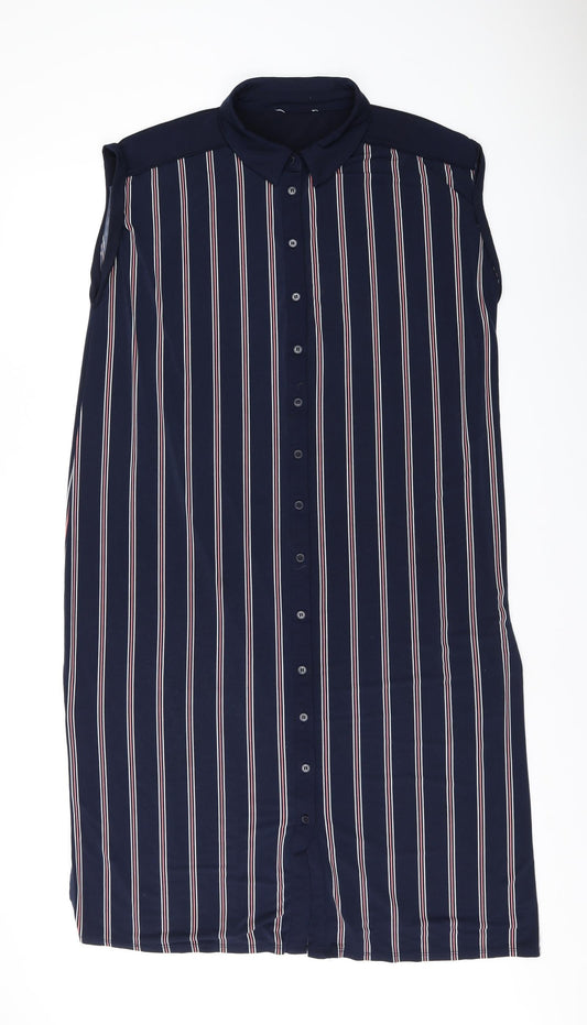 Oasis Womens Blue Striped Polyester Sheath Size L Collared Button
