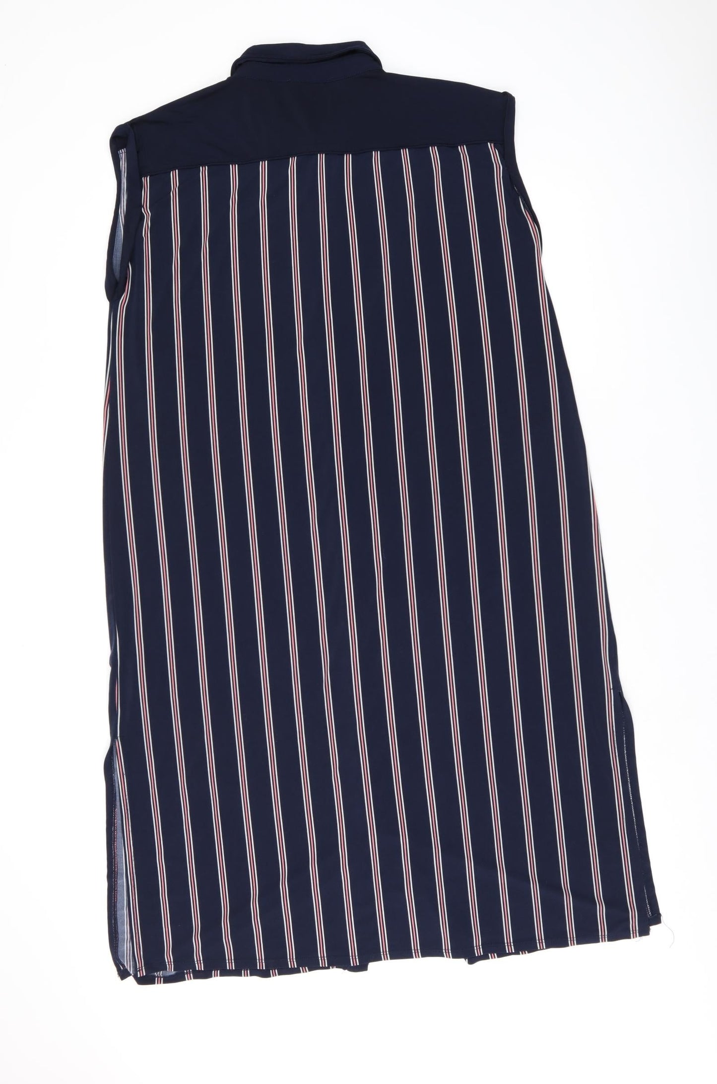 Oasis Womens Blue Striped Polyester Sheath Size L Collared Button