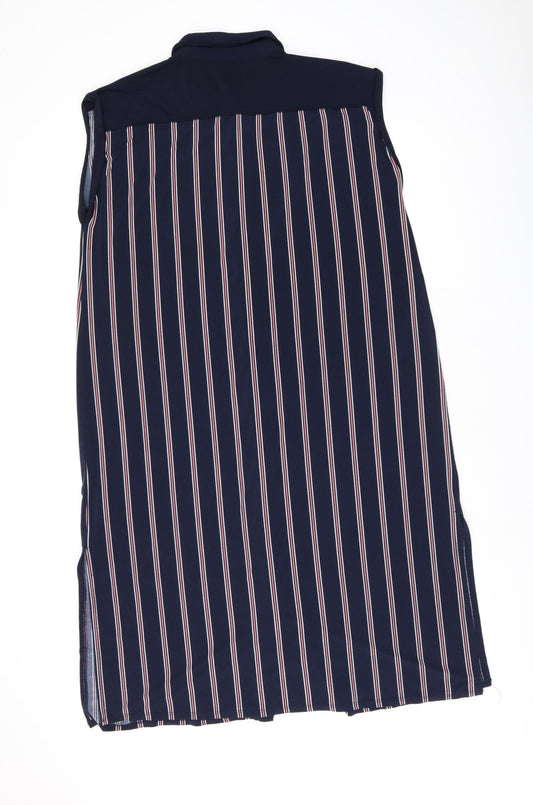 Oasis Womens Blue Striped Polyester Sheath Size L Collared Button