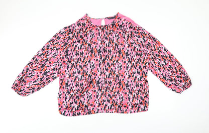 Marks and Spencer Womens Pink Geometric Viscose Jersey Blouse Size 16 Round Neck