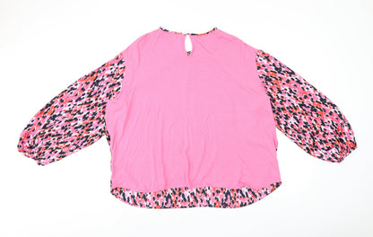 Marks and Spencer Womens Pink Geometric Viscose Jersey Blouse Size 16 Round Neck