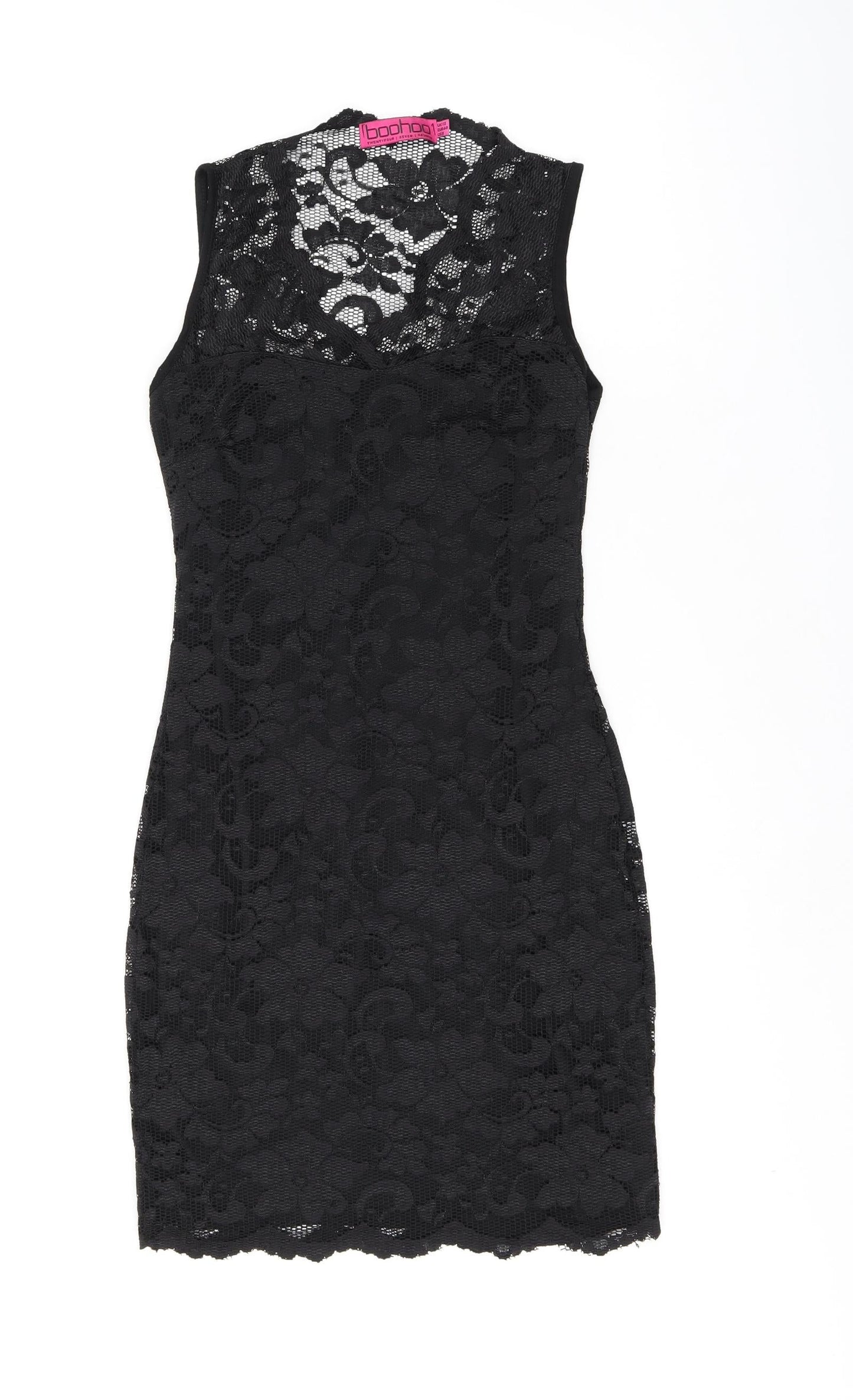 Boohoo Womens Black Floral Nylon Bodycon Size 12 V-Neck Pullover