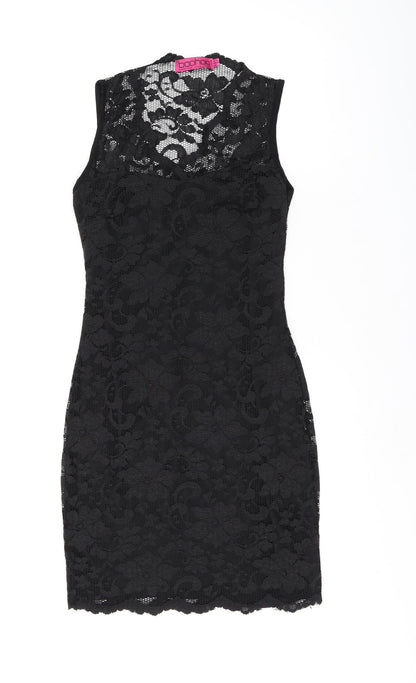 Boohoo Womens Black Floral Nylon Bodycon Size 12 V-Neck Pullover