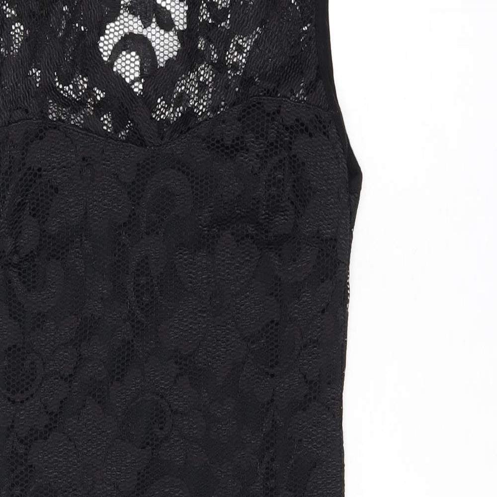 Boohoo Womens Black Floral Nylon Bodycon Size 12 V-Neck Pullover