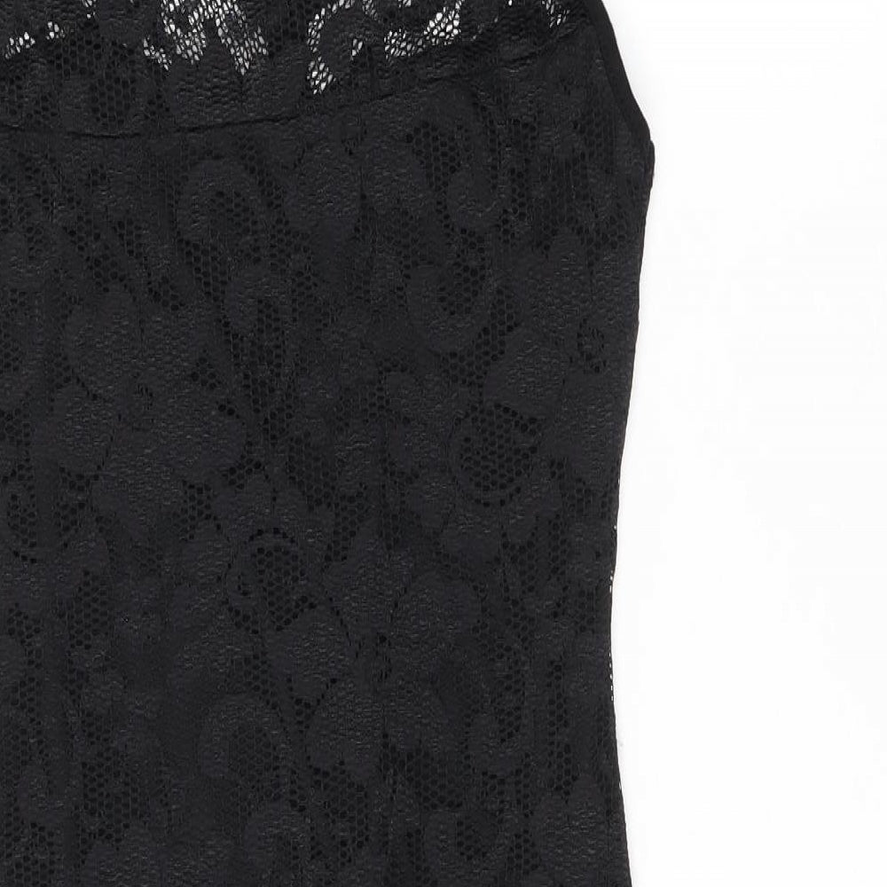 Boohoo Womens Black Floral Nylon Bodycon Size 12 V-Neck Pullover