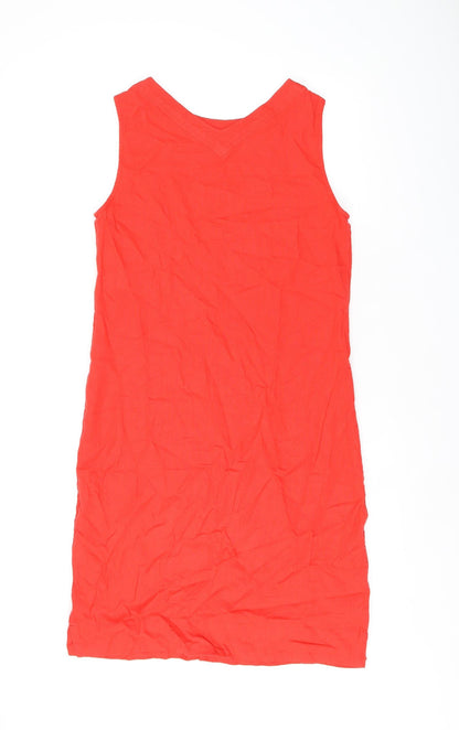 Marks and Spencer Womens Red Linen Shift Size 6 Boat Neck Zip