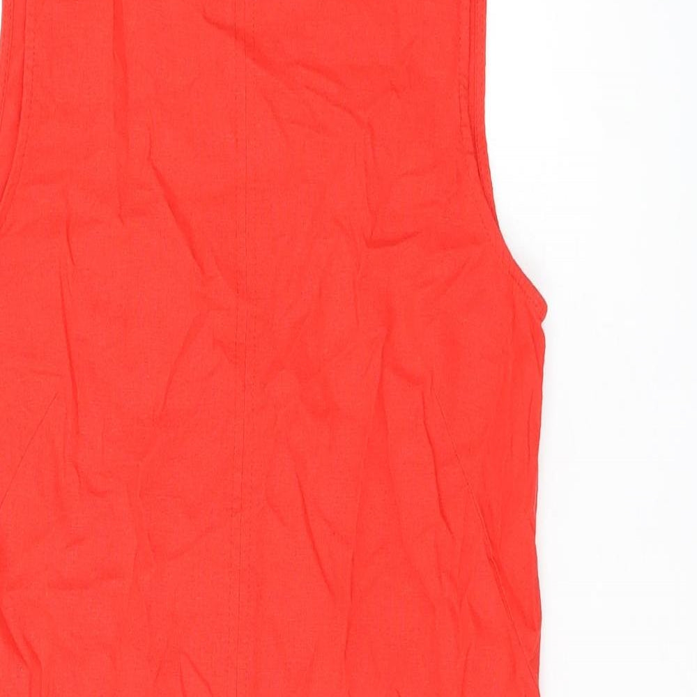Marks and Spencer Womens Red Linen Shift Size 6 Boat Neck Zip