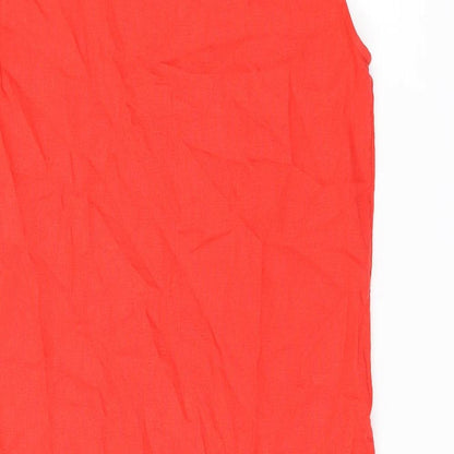 Marks and Spencer Womens Red Linen Shift Size 6 Boat Neck Zip
