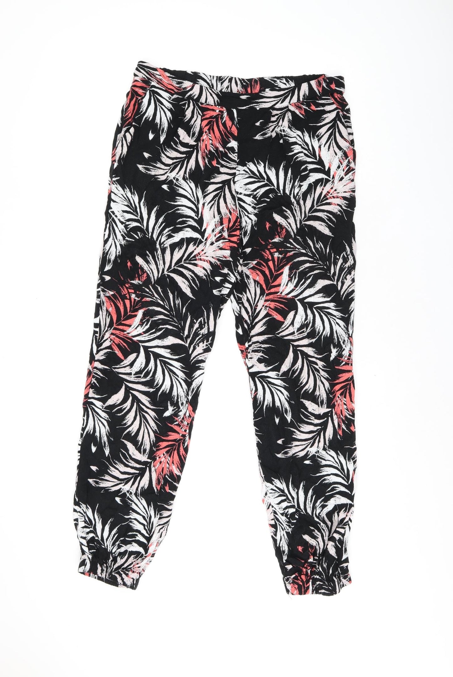 Paraphrase Womens Black Geometric Viscose Bloomer Trousers Size L L27 in Regular - Leaf print