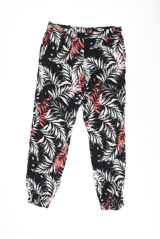 Paraphrase Womens Black Geometric Viscose Bloomer Trousers Size L L27 in Regular - Leaf print