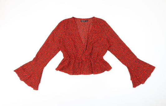 Nasty Gal Womens Red Polka Dot Polyester Basic Blouse Size 10 V-Neck