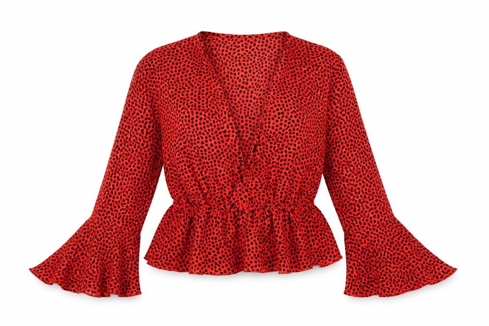 Nasty Gal Womens Red Polka Dot Polyester Basic Blouse Size 10 V-Neck