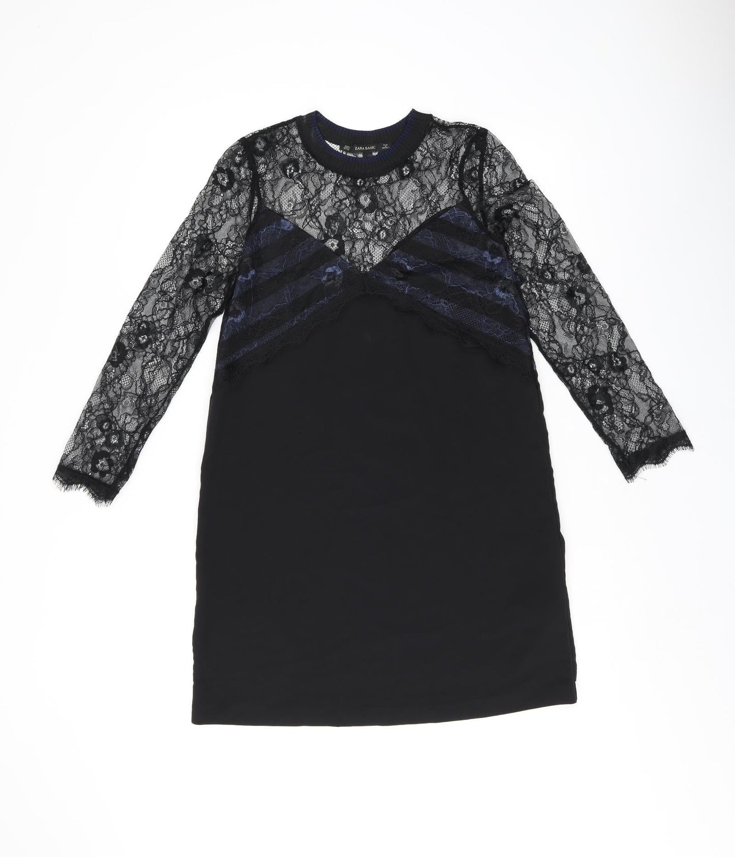 Zara Womens Black Polyamide Shift Size XS Round Neck Pullover - Lace detail
