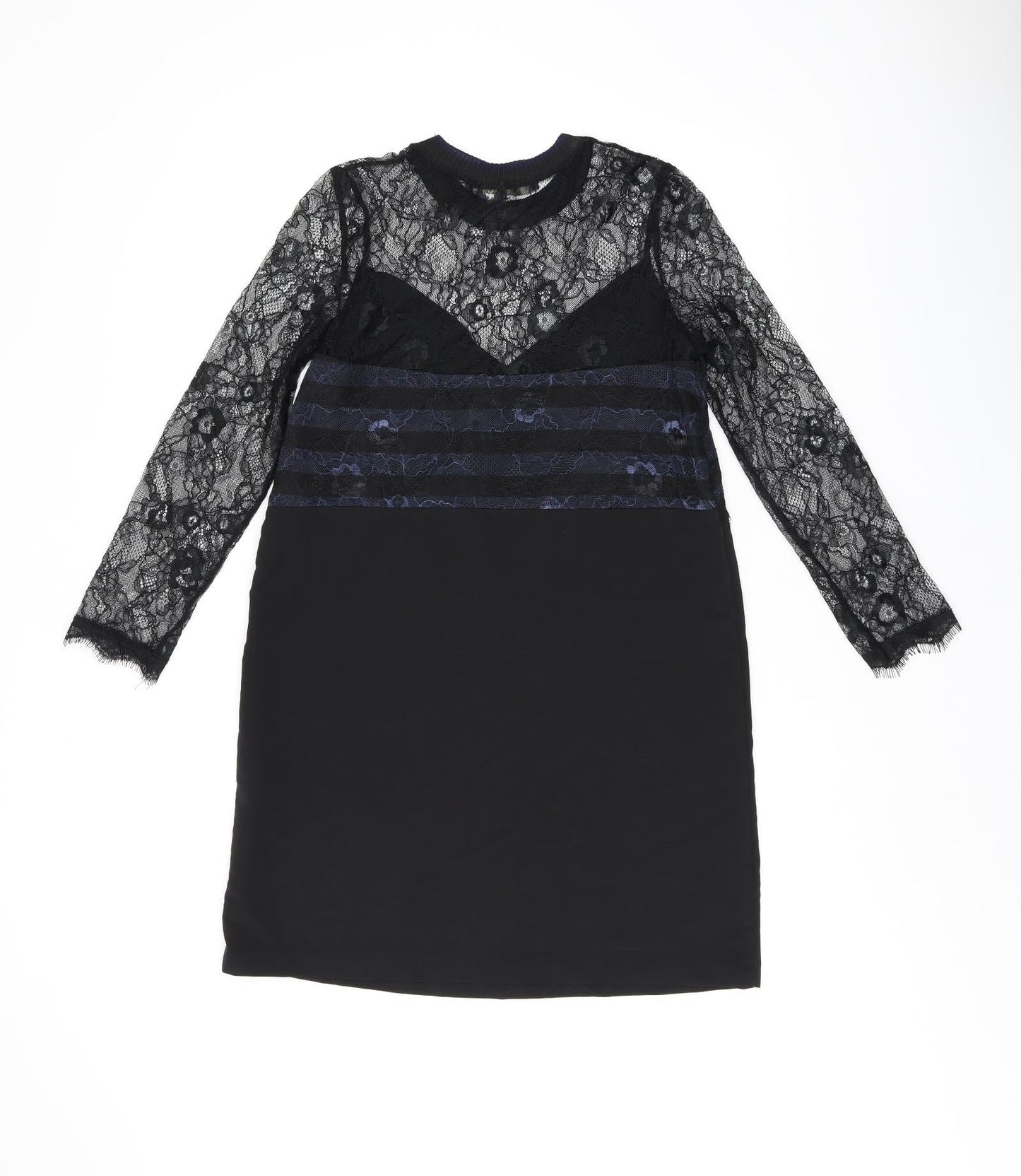 Zara Womens Black Polyamide Shift Size XS Round Neck Pullover - Lace detail