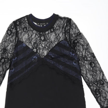 Zara Womens Black Polyamide Shift Size XS Round Neck Pullover - Lace detail