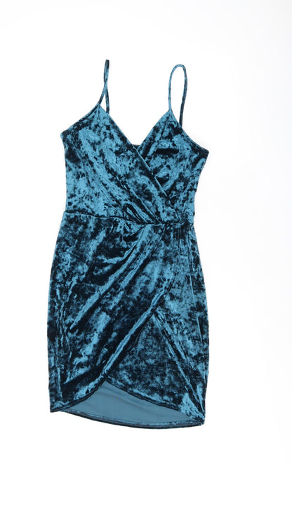 New Look Womens Blue Polyester Bodycon Size 8 V-Neck Pullover