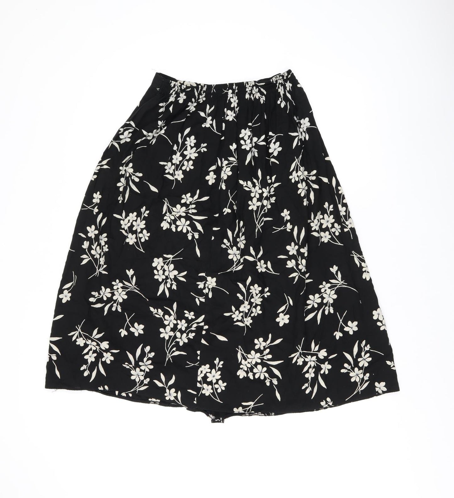 Bonmarché Womens Black Floral Viscose Swing Skirt Size 14