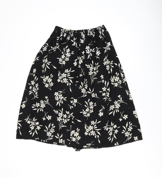 Bonmarché Womens Black Floral Viscose Swing Skirt Size 14