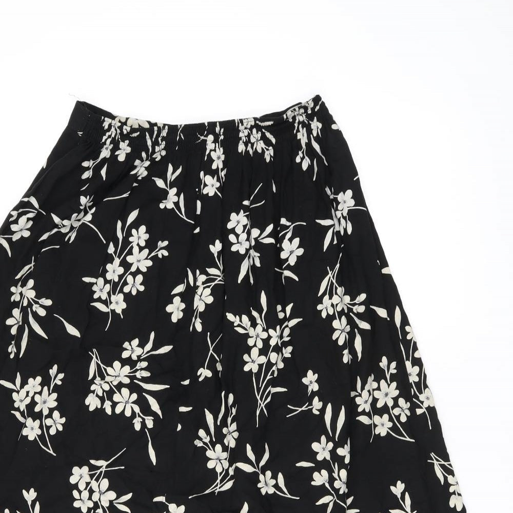 Bonmarché Womens Black Floral Viscose Swing Skirt Size 14
