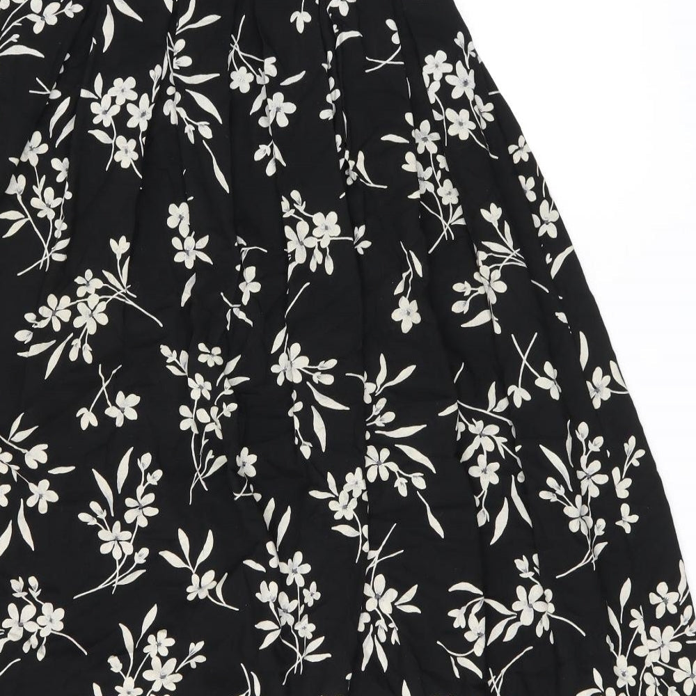 Bonmarché Womens Black Floral Viscose Swing Skirt Size 14