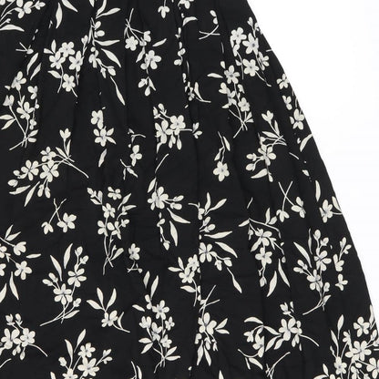Bonmarché Womens Black Floral Viscose Swing Skirt Size 14