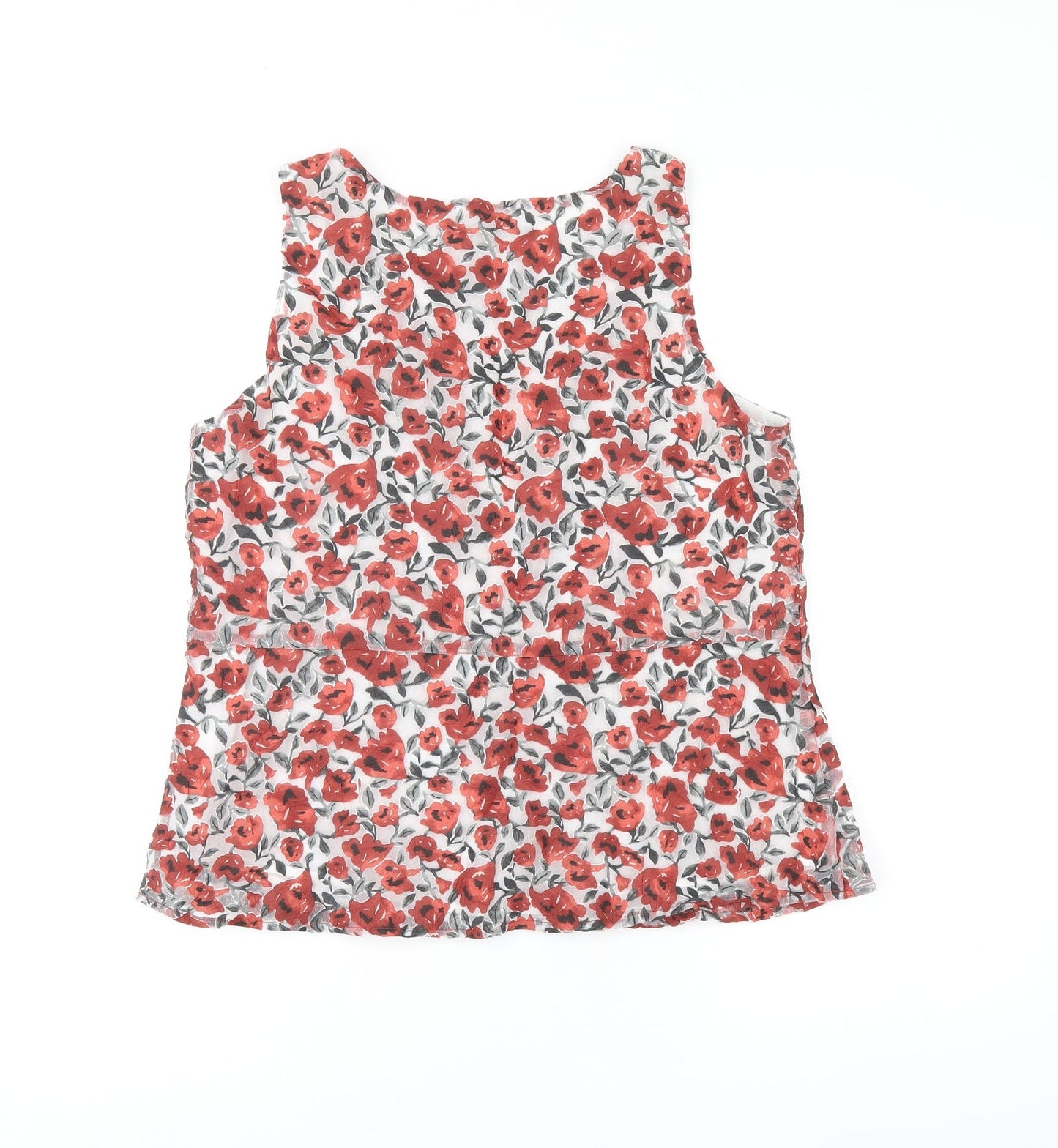 Zara Womens Red Floral Polyester Basic Blouse Size S Scoop Neck